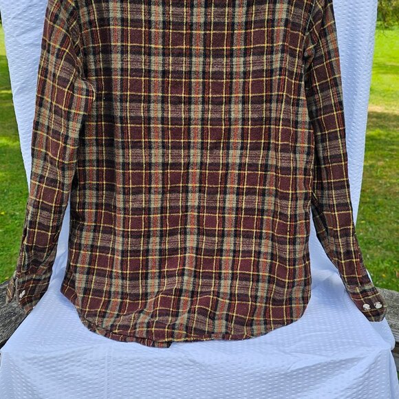 St Johns Bay mens Large vintage brown plaid shirt w yellow tan orange accents - Picture 4 of 11